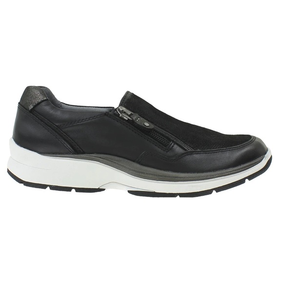 Aravon Pyper Black Leather Side Zip Comfort Slip On Sneakers Woman’s 9.5M - Picture 1 of 15